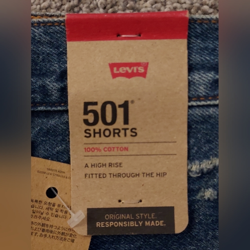Levi's 501 Distressed Denim Shorts Womens W24 Ripped Frayed Hem Blue Jean Jorts - Picture 2 of 16